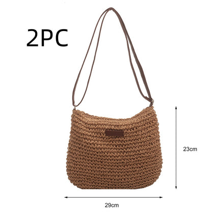 Beige vacation straw tote – lightweight medium handbag for summer travel