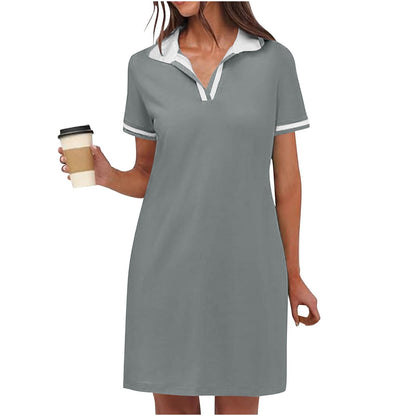 Black Women's Short Sleeve V-Neck Casual Dress – Sleek Intellectual Everyday Wear