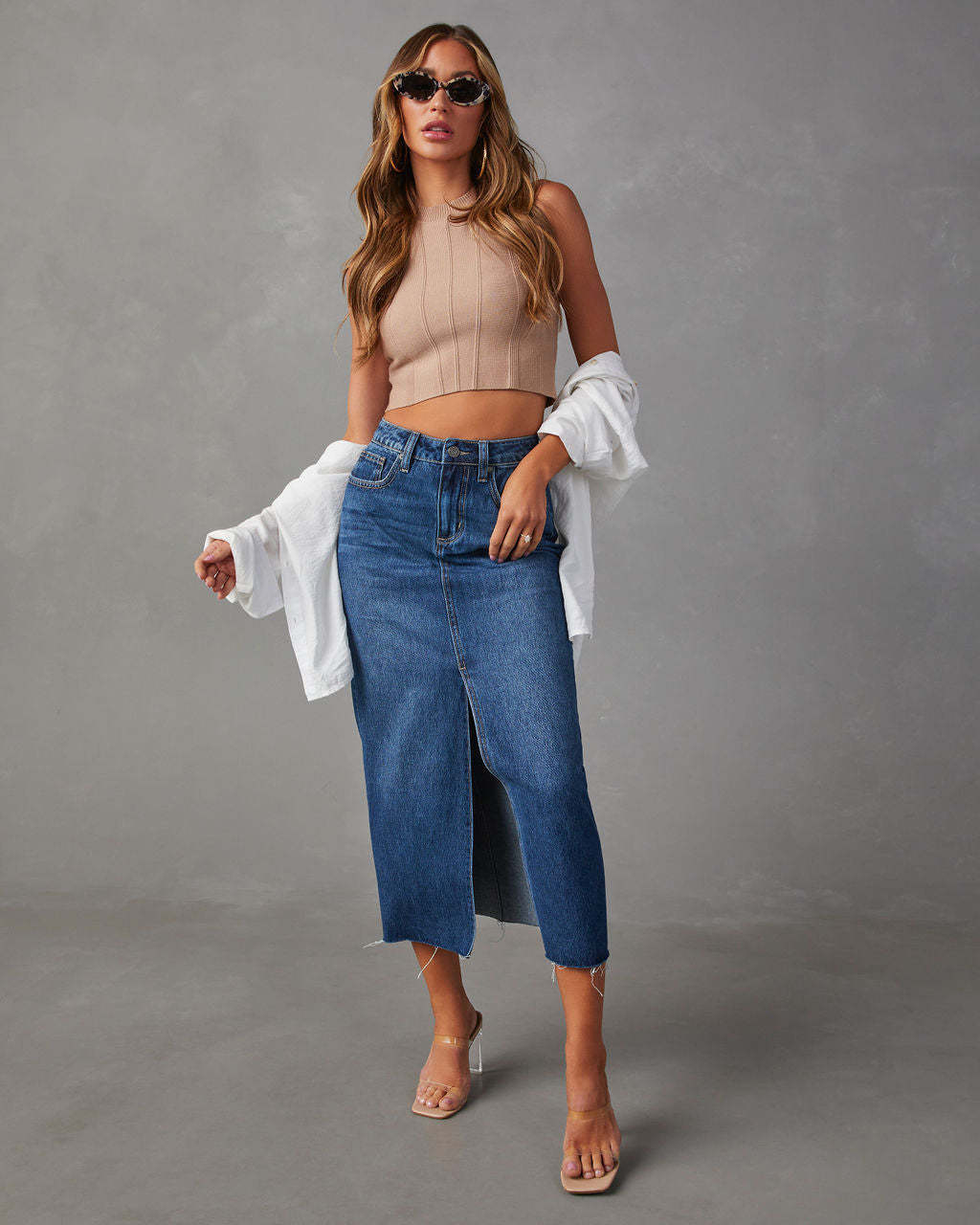 Blue Slimming Denim Skirt – Versatile A-Line for Day to Night