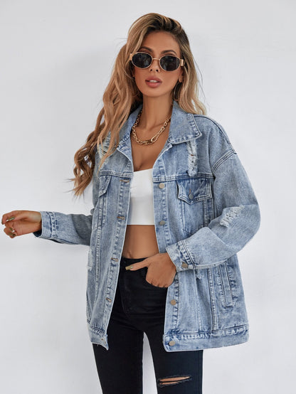 Blue denim women’s jacket – soft denim-look fabric texture