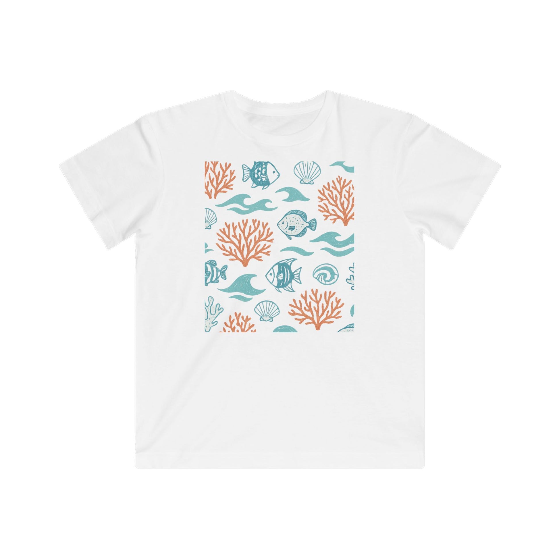 Boy wearing Under the Sea Kids Tee at the beach with ocean behind

