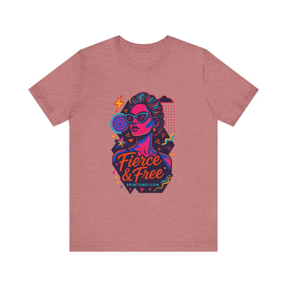 Pink unisex tee with bold colorful graphic and text