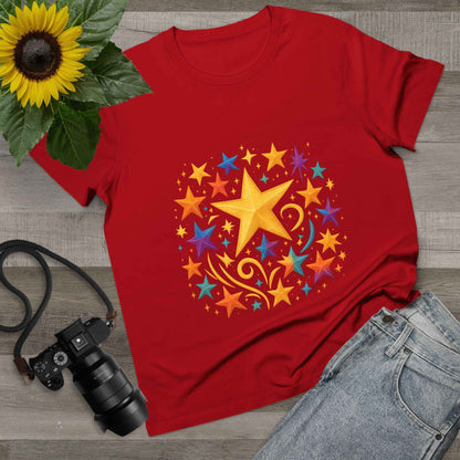 Women’s Vibrant Star Tee-100% Cotton Star Print T-Shirt