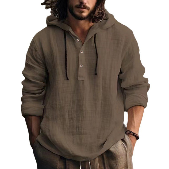 Brown Cotton Linen Hooded Shirt – Everyday Comfort Fit