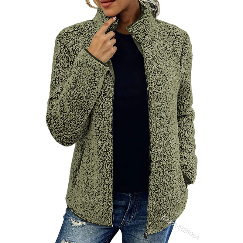 Bubble Velvet Zip Sweatshirt – Army Green, Casual Street Look