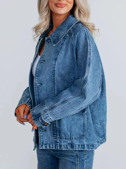Button Up Raglan Sleeve Denim Women’s Jacket – Back yoke and raglan detail