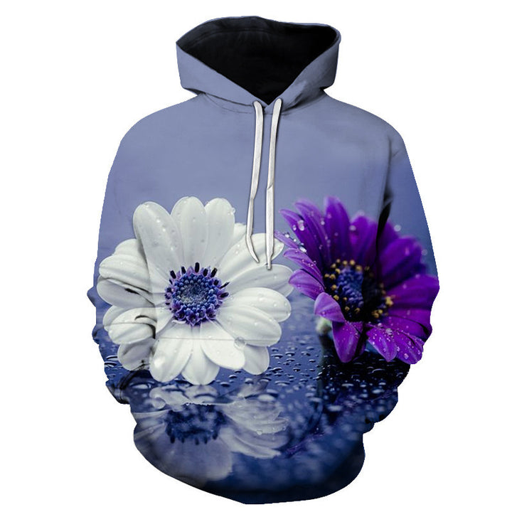 Rose Hoodie with Floral Print and Loose Fit Long Sleeve