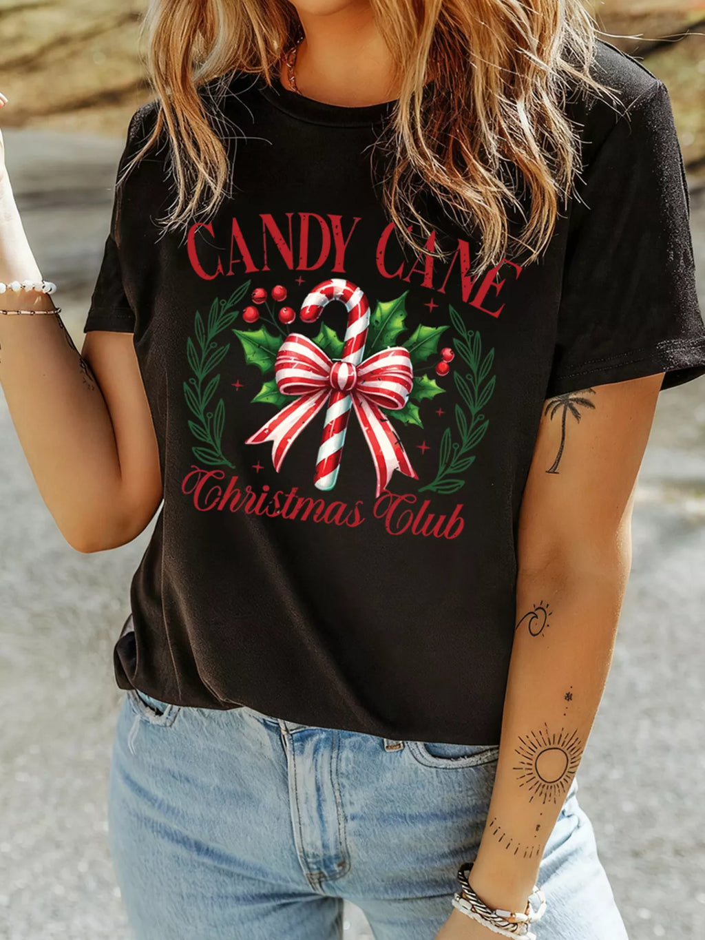 Women’s Candy Cane Christmas T Shirt –Oversized Holiday