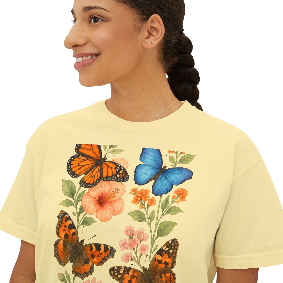 Butterfly Floral Women’s Boxy Tee – Vintage Style