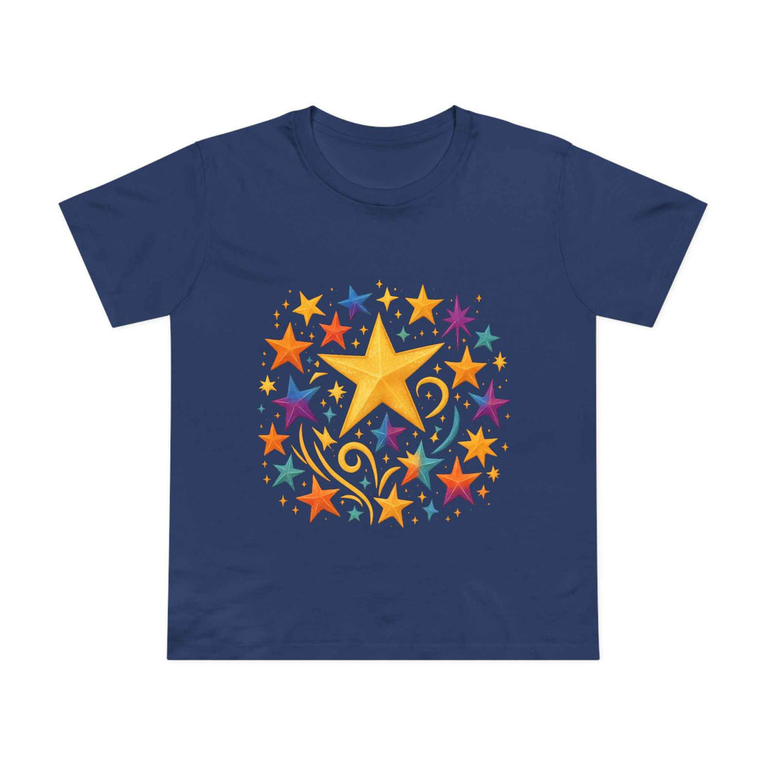 Women’s Vibrant Star Tee-100% Cotton Star Print T-Shirt