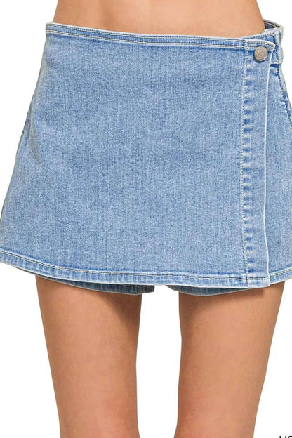 Wrap Denim Mini Skirt - Light Wash, Flattering Fit