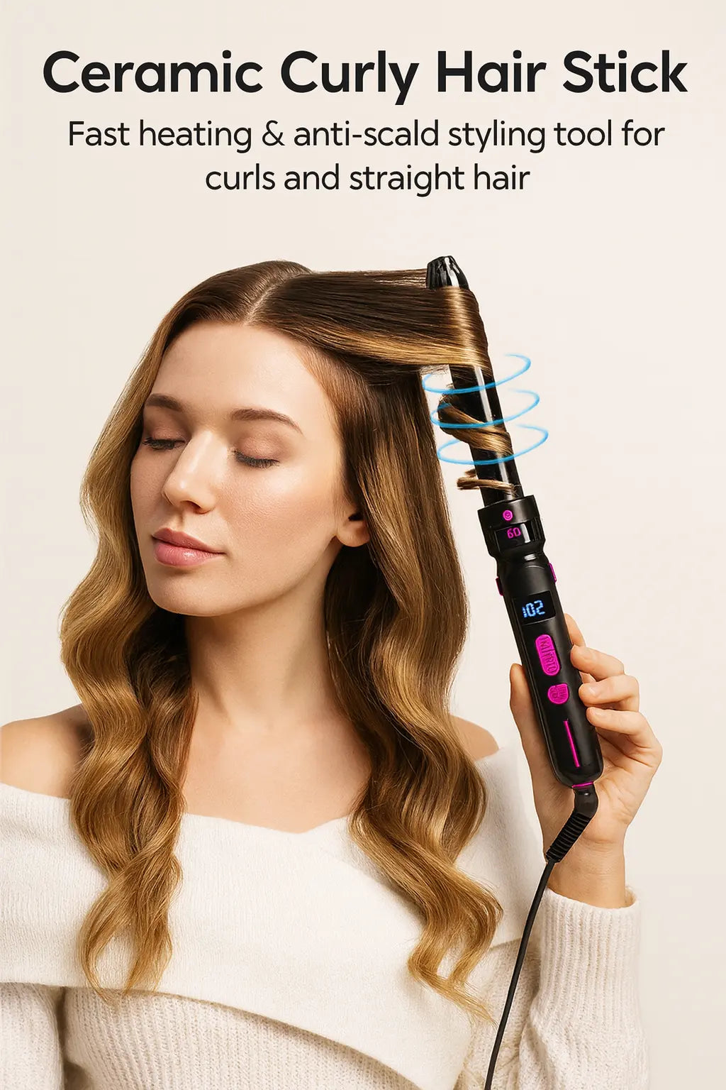 Ceramic Curly Hair Stick & Curling Wand – fast heating styling tool for all hair types