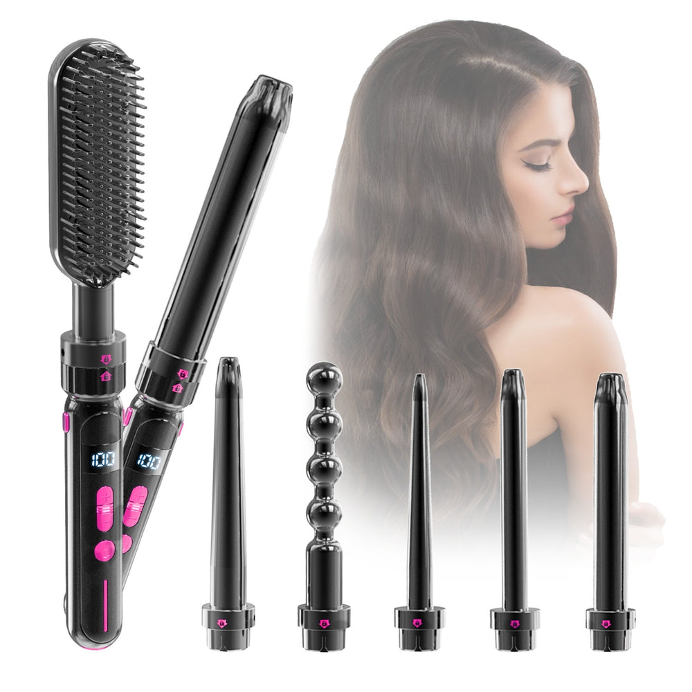 Black 2-in-1 curling and straightening tool with a ceramic thermal conductor and PTC heating system for everyday hair styling
