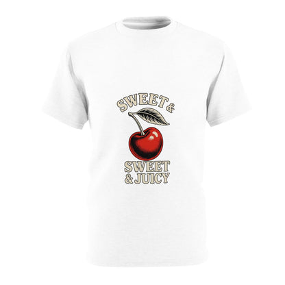 White unisex tee with sweet cherry graphic