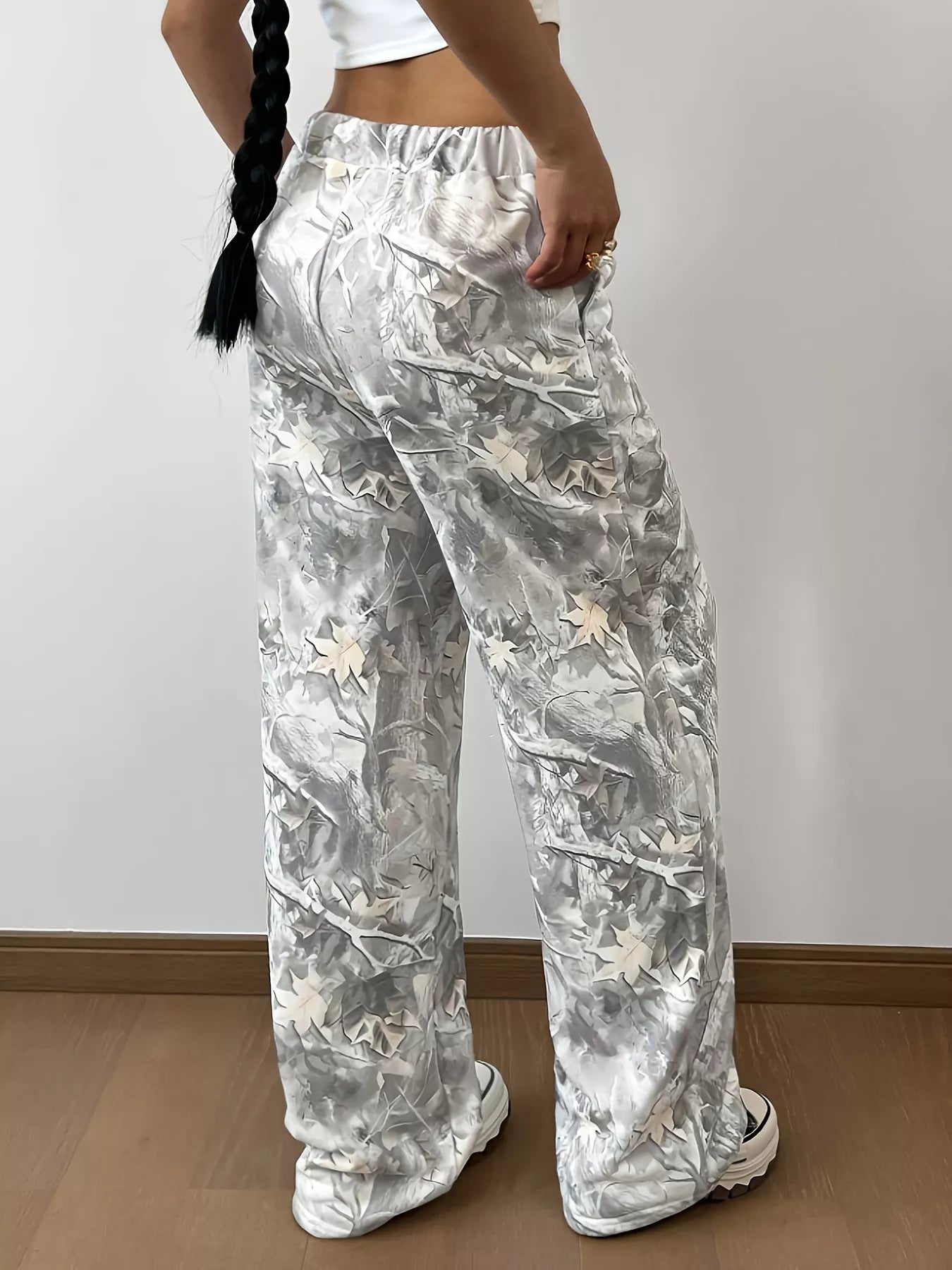 Chic Abstract Print Wide Leg Women's Pants Paired with Heels – Elevated Office Ready
