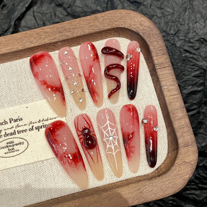 Chinese style red manicure – tulip and strawberry art