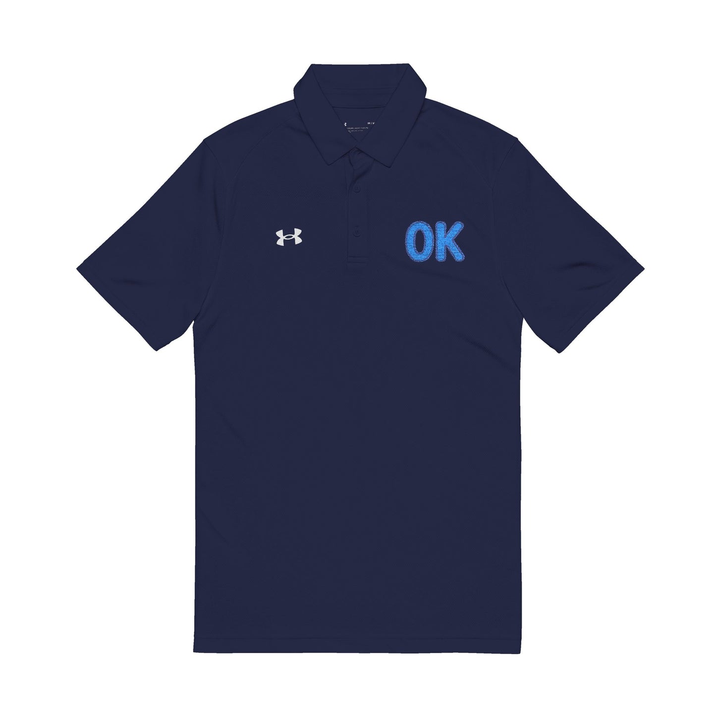 Classic men's polo with bold stitched "OK" detail

