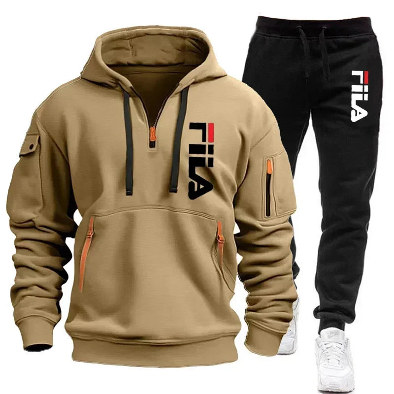 Men's Tracksuit Set: Elevate Your Jog in Style  Print Pattern: Hooded Sweatshirt with Pockets 