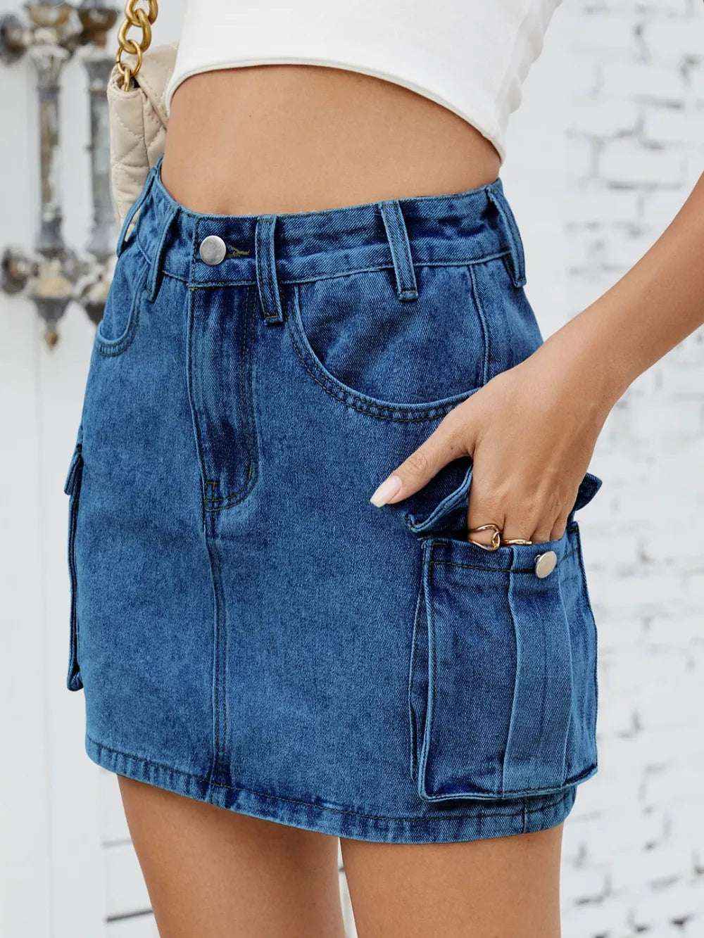 Cargo Denim Skirt with Pockets – Stylish Utility Look