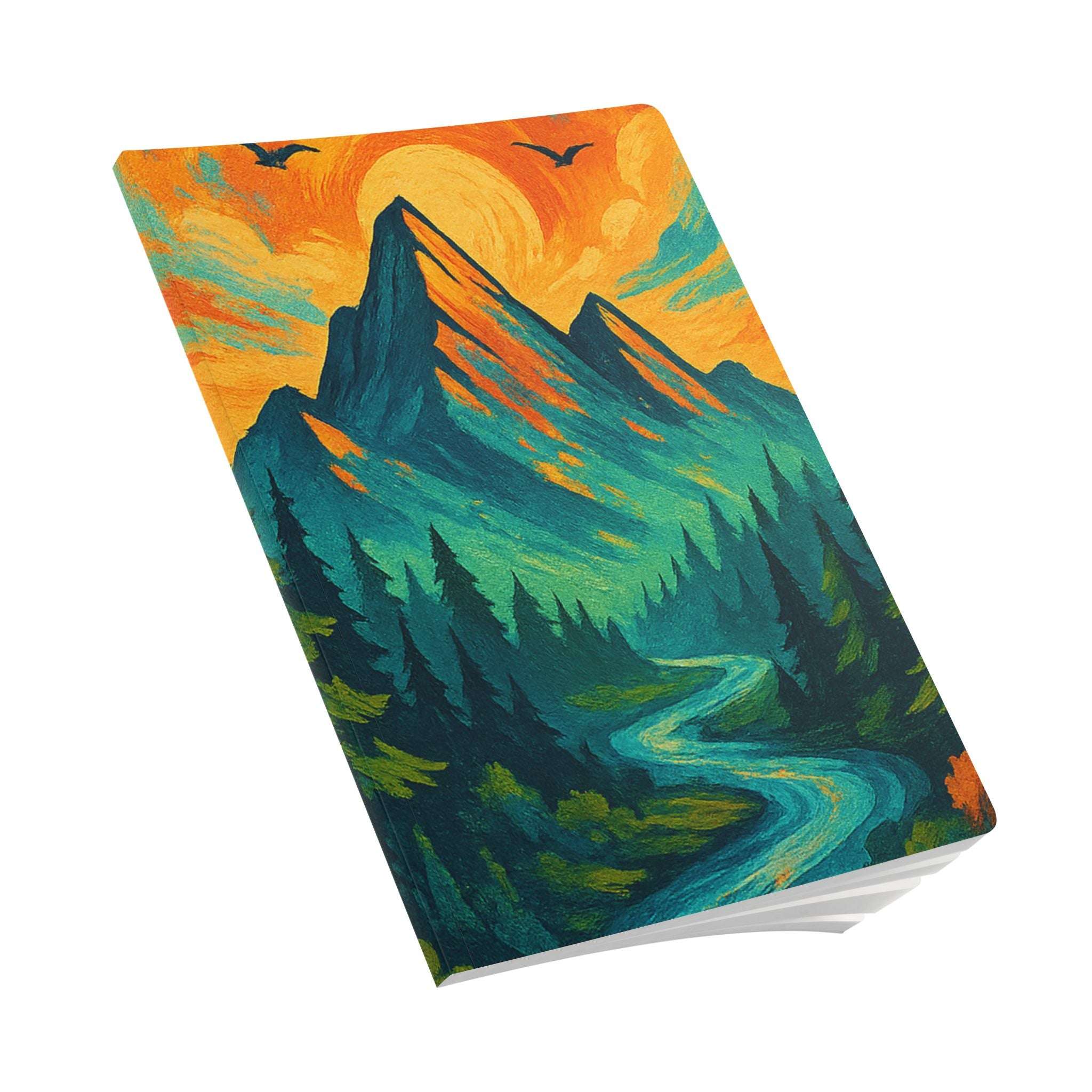 Softcover journal styled with pen and glasses on minimalist desk

