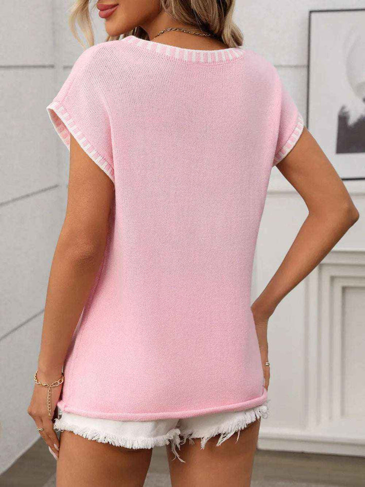 Contrast Trim V-Neck Knit Top for Women