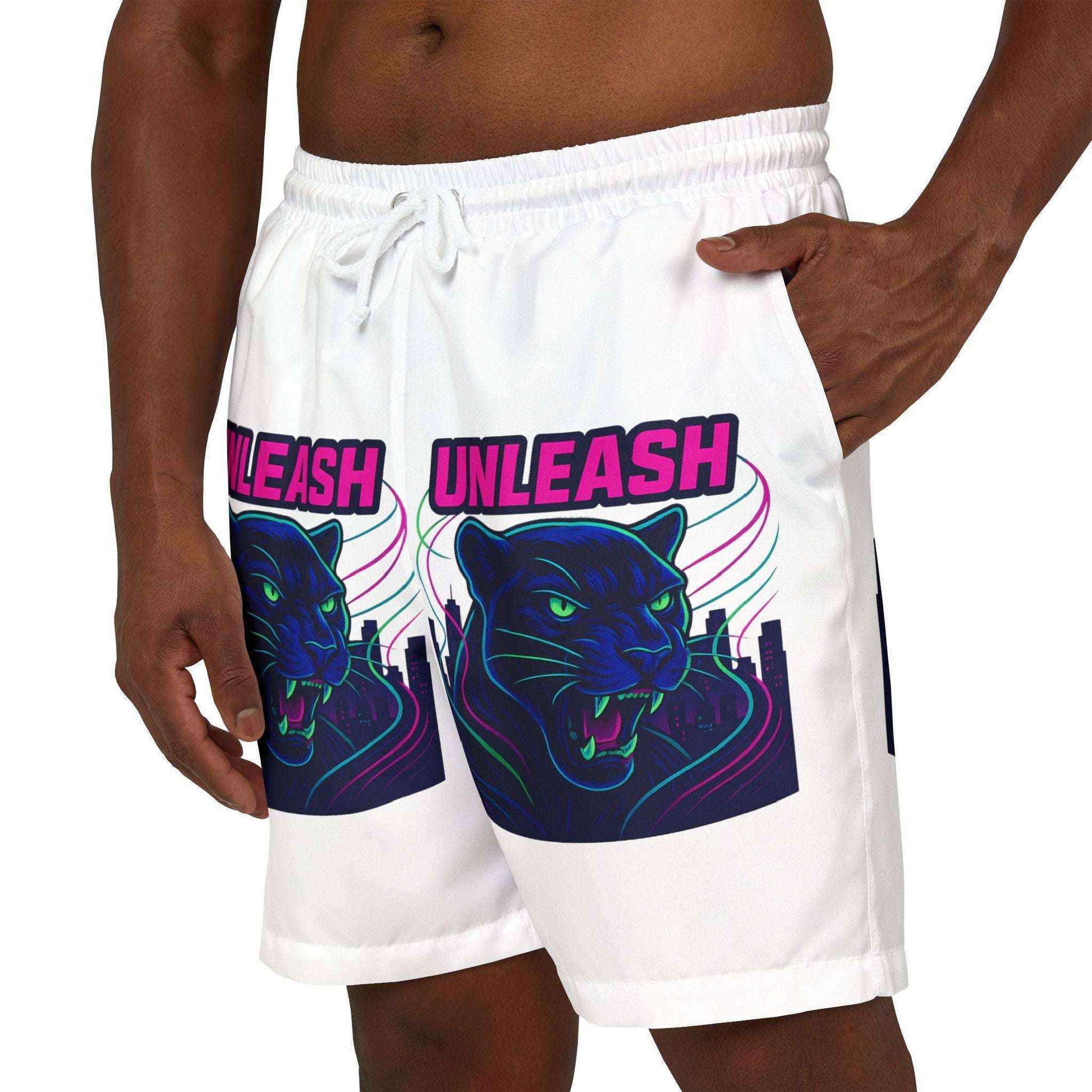 Quick-dry polyester shorts styled for coastal lifestyle shoot
