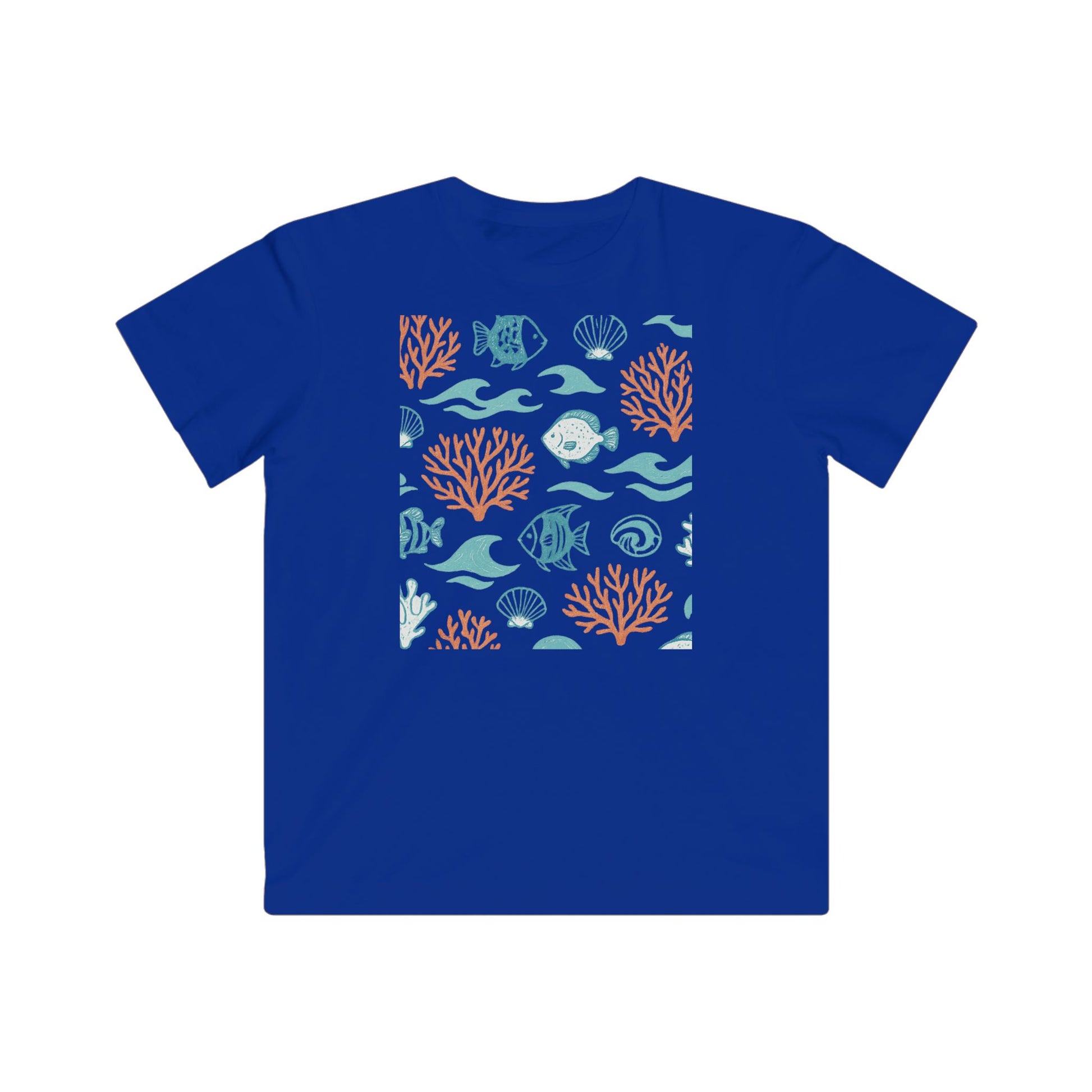 Close-up of coral and fish design on Under the Sea Kids Tee

