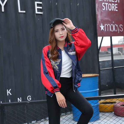 Crane Embroidery Baseball Jacket – Warm Urban Couple Style