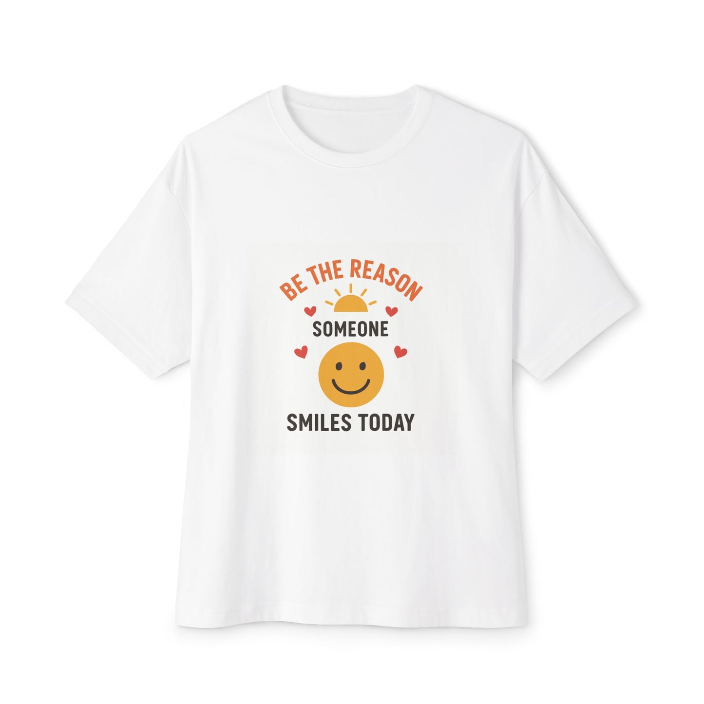 White oversized tee with smiley face and positive quote