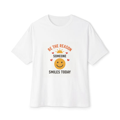 White oversized tee with smiley face and positive quote