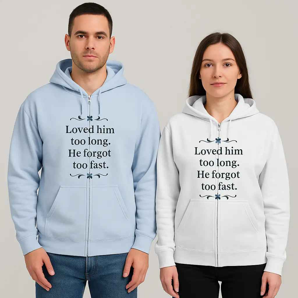 Close-up of premium metal zipper detail on unisex zip hoodie