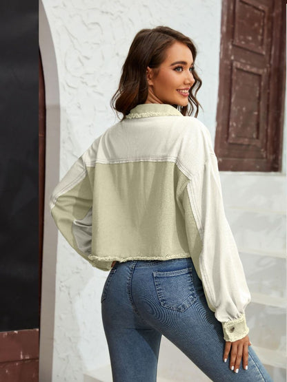 Color Block Jacket with Cropped Silhouette – Trendy Women’s Outerwear for Layering in Transitional Seasons

