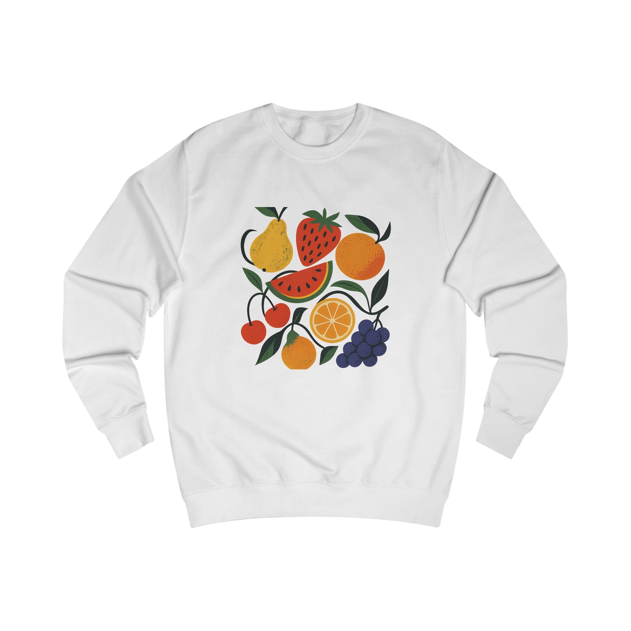 Stylish unisex sweatshirt with fruity pattern, soft fabric for all-day comfort

