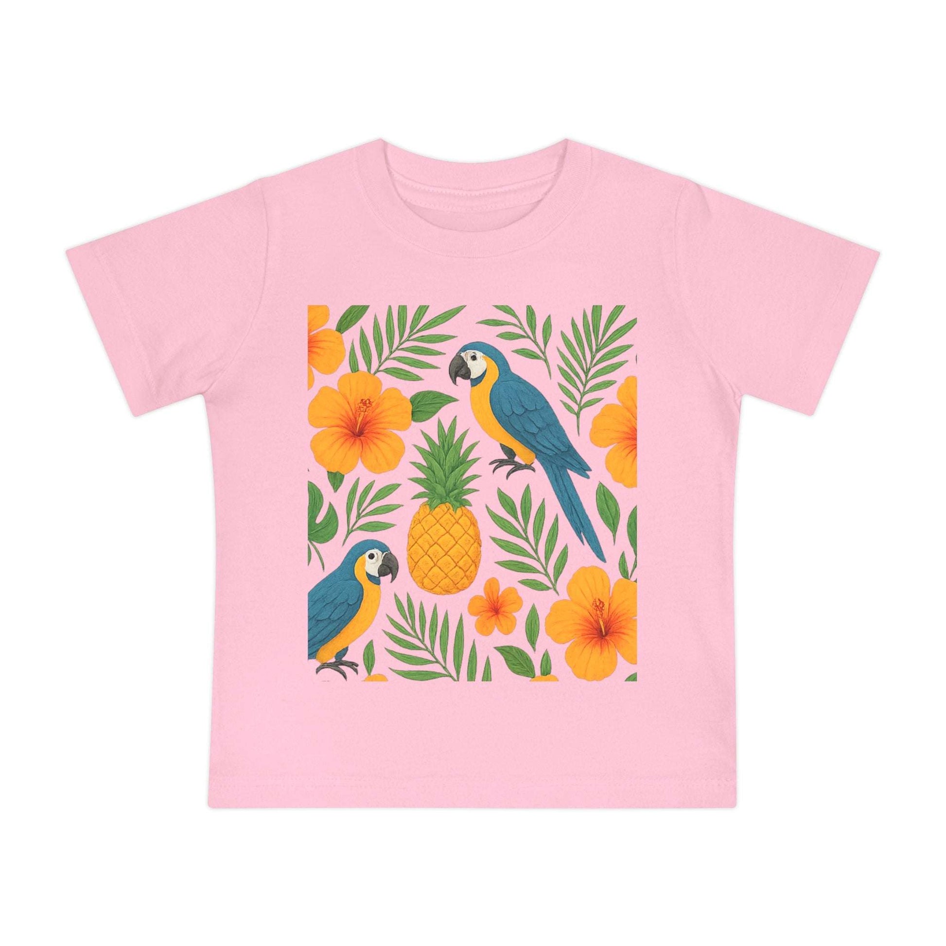 Toddler wearing breathable tropical t-shirt outdoors

