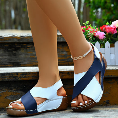 Comfortable Wedge Sandals with Trendy Colorblock Straps

