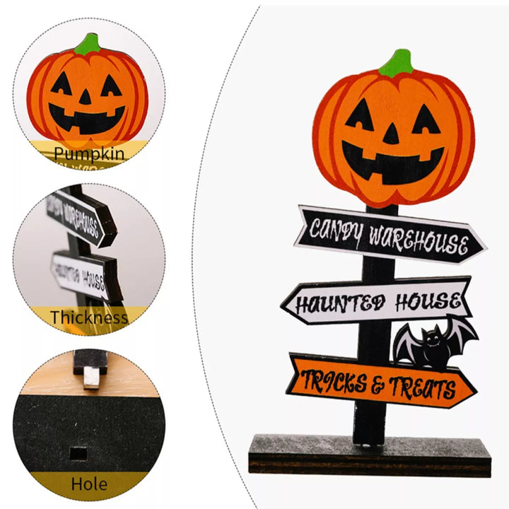 Compact Halloween Wooden Signpost Ornaments – Easy Display