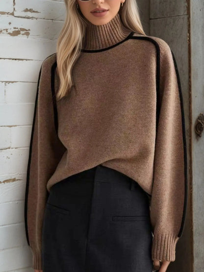 Contrast Trim Turtleneck Sweater – back view and hem trim