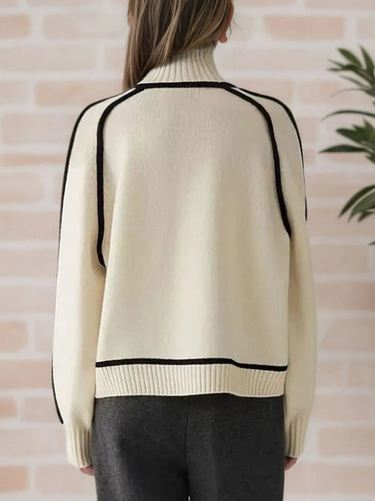 Contrast Trim Turtleneck Sweater – contrast cuffs close-up