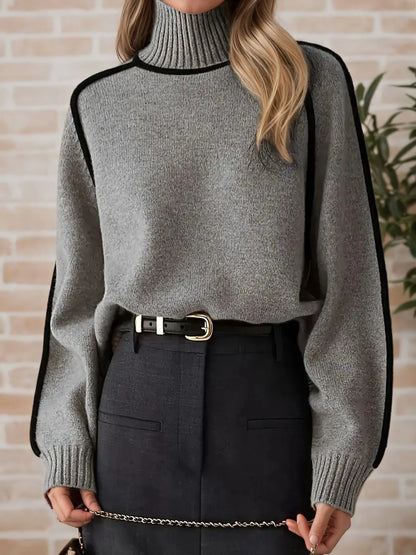 Contrast Trim Turtleneck Sweater – folded knit texture shot