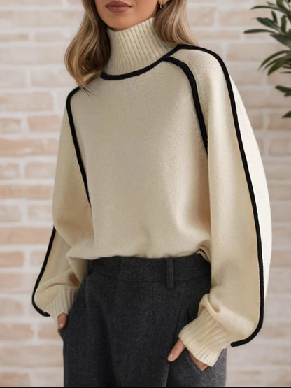Contrast Trim Turtleneck Sweater – office-ready outfit flatlay