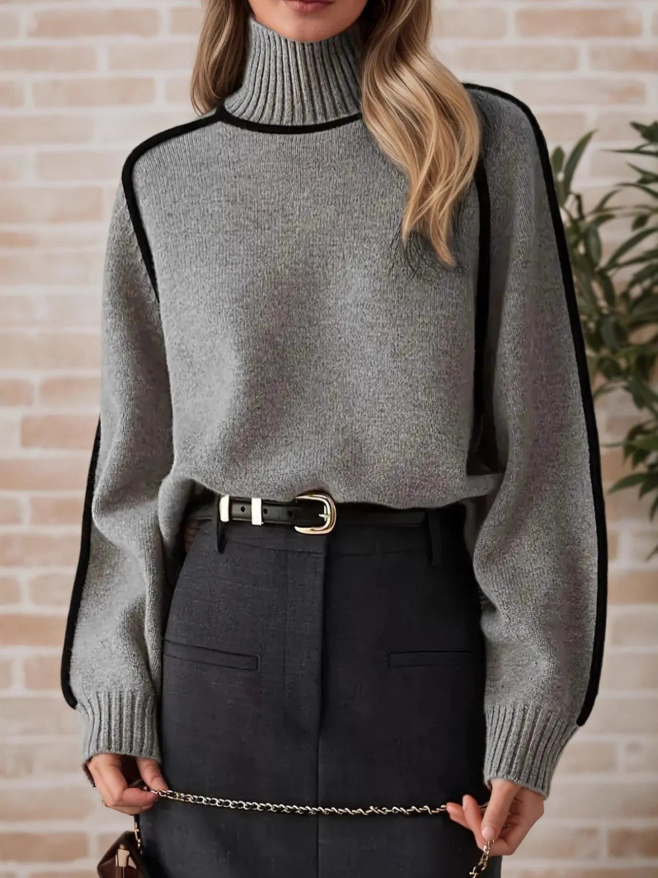 Contrast Trim Turtleneck Sweater – work-to-weekend look
