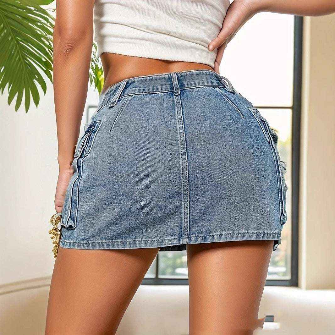 Y2K Low Rise Denim Mini Skirt - 90s Club Vibes