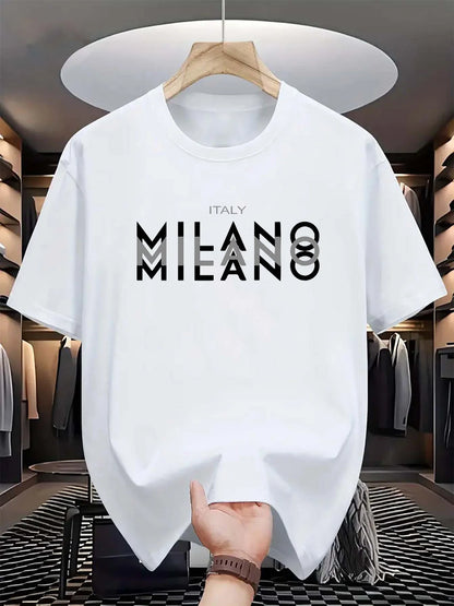Cotton Milano letter tee men's summer casual sports style O-neck comfortable shirt
