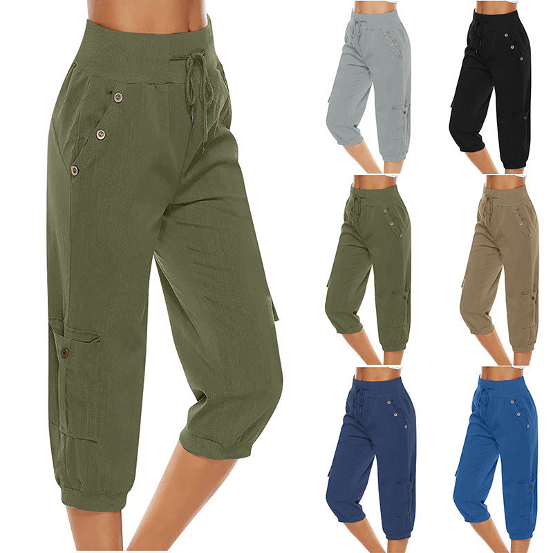 Green capri pants displayed with multiple color options on a white background