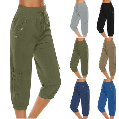 Cotton linen cargo pants for women – breathable summer comfort