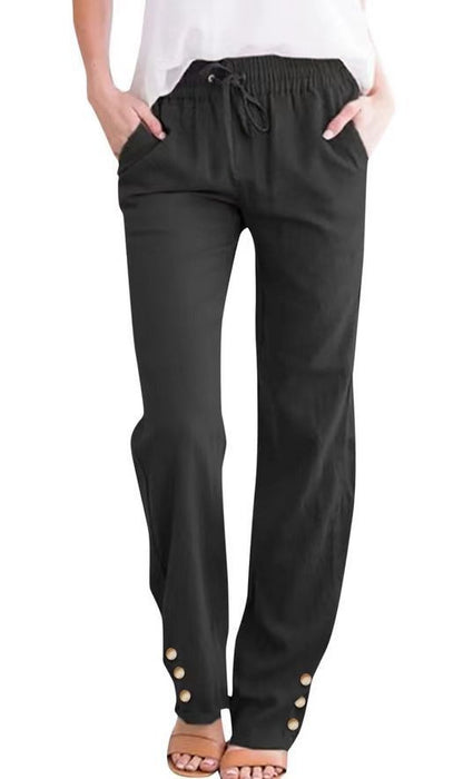 Cotton linen wide-leg trousers – drawstring straps, flattering drape