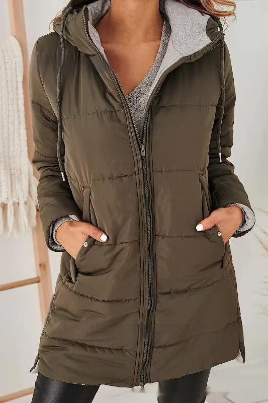 Cozy women’s hooded cotton jacket coat with zipper and roomy pockets
