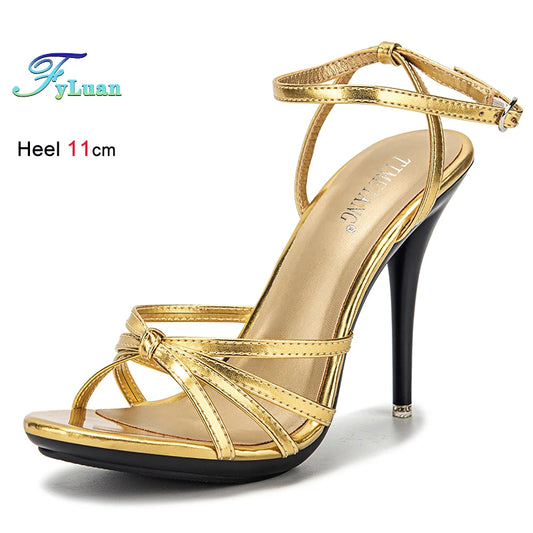 Cross-tied Black Women’s Sandals – ankle-strap buckle detail