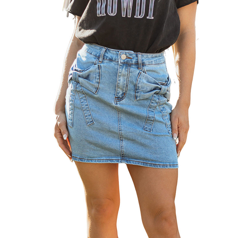 “Customer photo: personalized styling tips for wearing the High Waist Denim Skirt day or night.”

