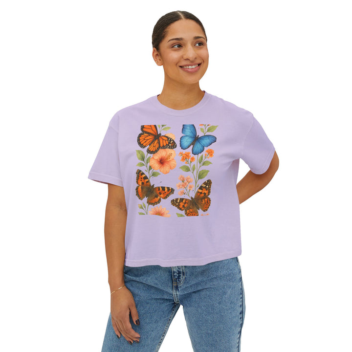 Butterfly Floral Women’s Boxy Tee – Vintage Style